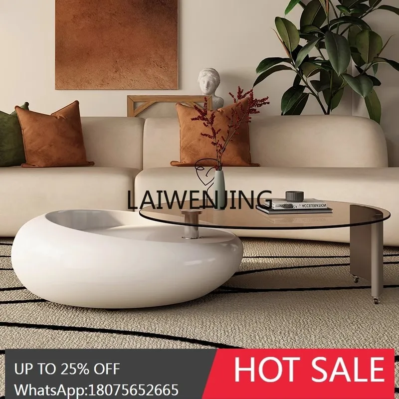 

cream wind rotating coffee table living room home high-end round glass coffee table