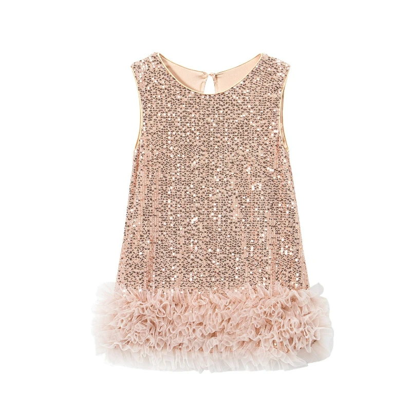 Little Girls Sequined  Vest Skirt for Child Solid Sleeveless Clothes 2025 New Girl Birthday Princess Dress for 2-8Y Kids L510