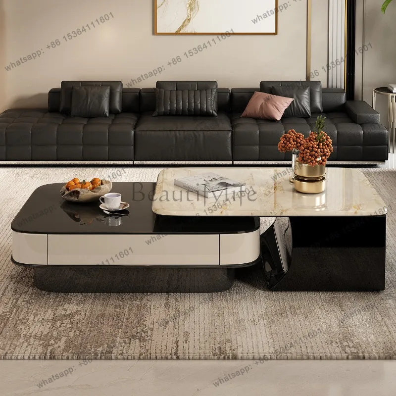 YJ telescopic coffee table light luxury high-end large apartment living room home modern high and low combination coffee table