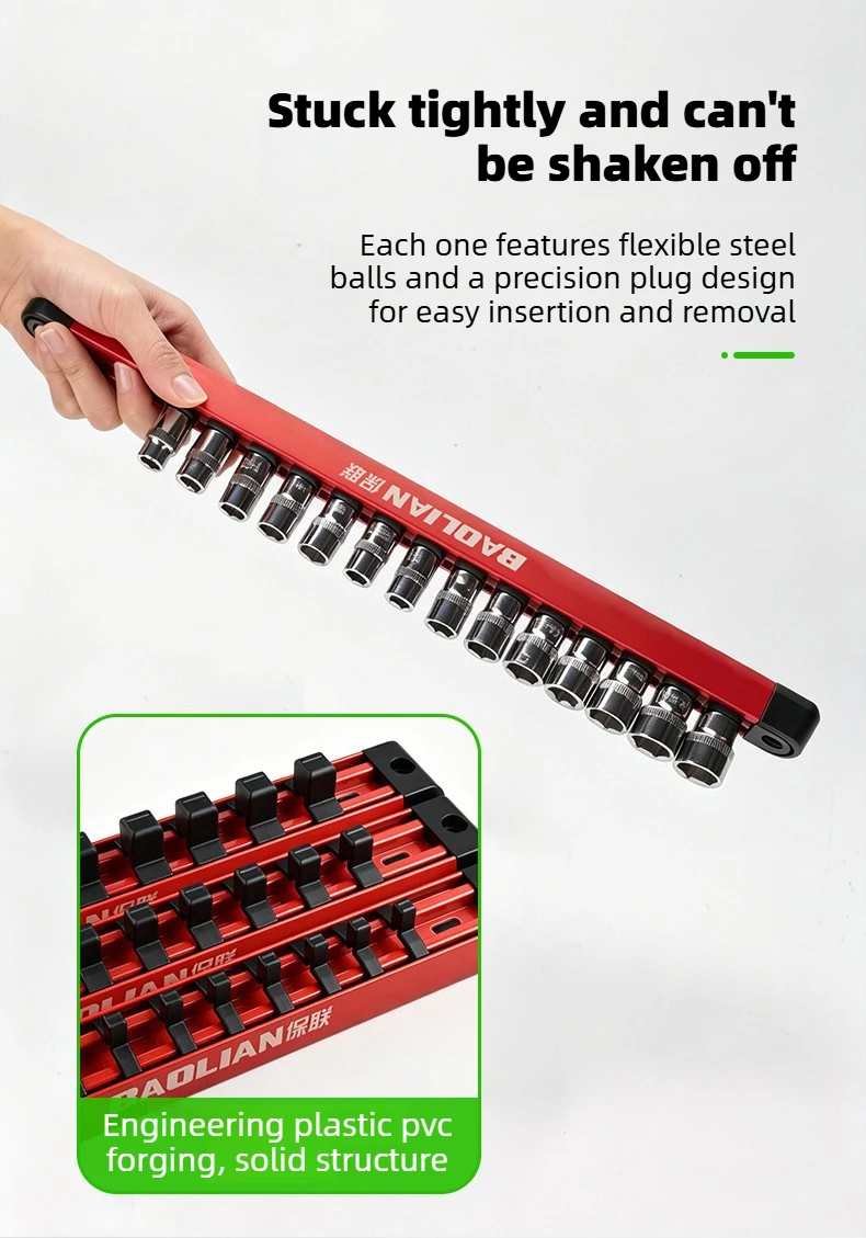 1/2" 3/8" 1/4" Steckschlüssel-Organizer-Rack, PVC-Gleitschiene mit Anti-Rutsch-Stahlkugelklammern, Modulare Kombi-Ablage, Garagen-Essentials – Detail 10