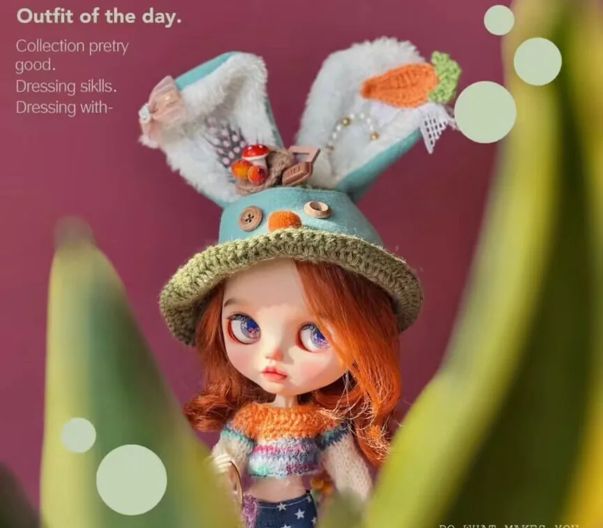 New Fashion design Bohemian cute style 4pcs Blythe Hat+sweater+pants+bag 1/6 30cm(Fit for azone,Pullip,Ob22/24/26, Licca)
