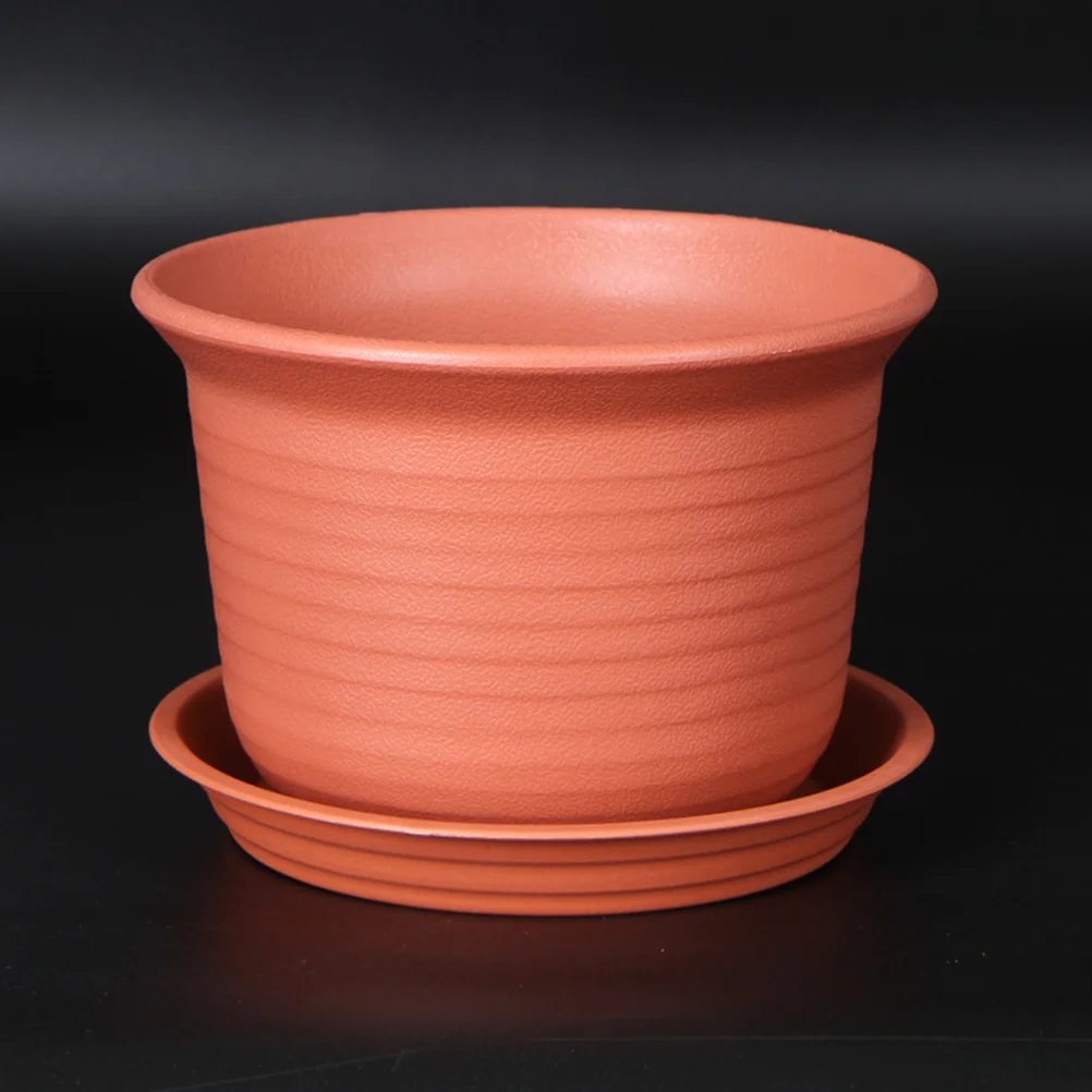 Colorful Plastic Plant Pots Planter Thickening Resin Flower Nursery Pot Garden Plant Pots Flower Pot with Pallet Medium (Red)