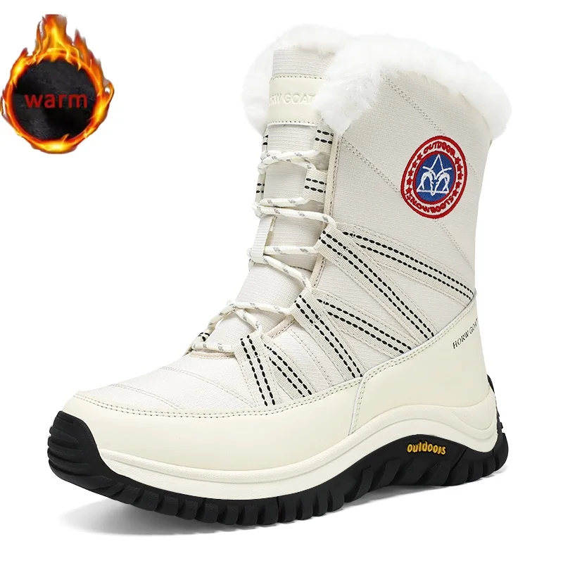 

Women Snow Boots Plush Winter Warm Lace-up Non Slip Comfortable Ankle Boots Outdoor Waterproof Boots High Quality Hiking Boots