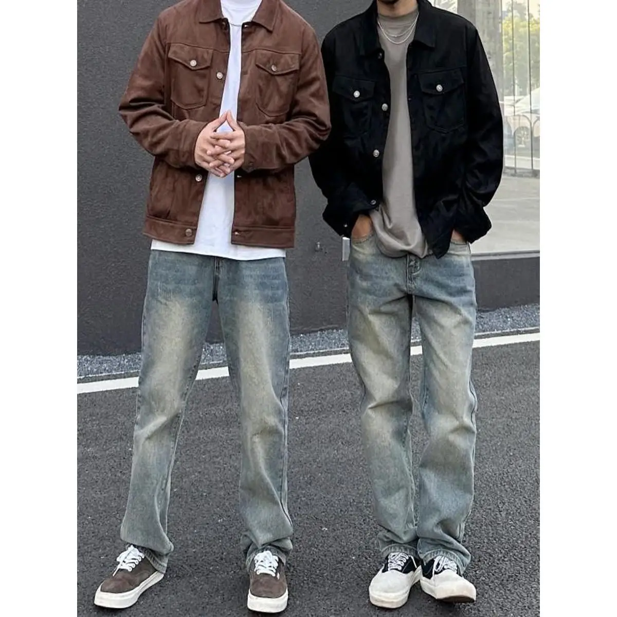 

Retro Water Waed Straight Leg Men's Jeans Casual Versatile Yellow Mud Vibe High Street Long Trousers Youth Cotton Polyester...