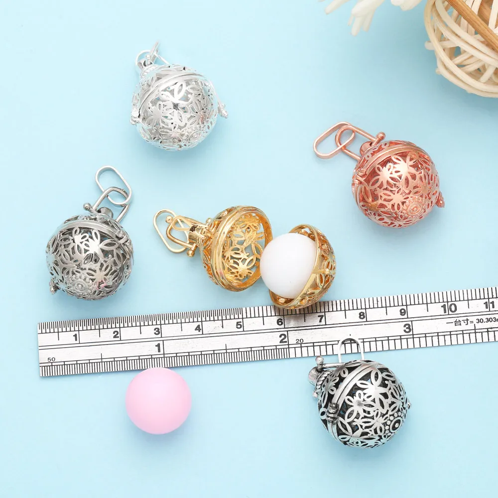 OCESRIO Chime Music Angel Ball Caller Locket Necklace Pendant Copper Gold Plated Essential Oil Jewelry Making Supplies pdtb171