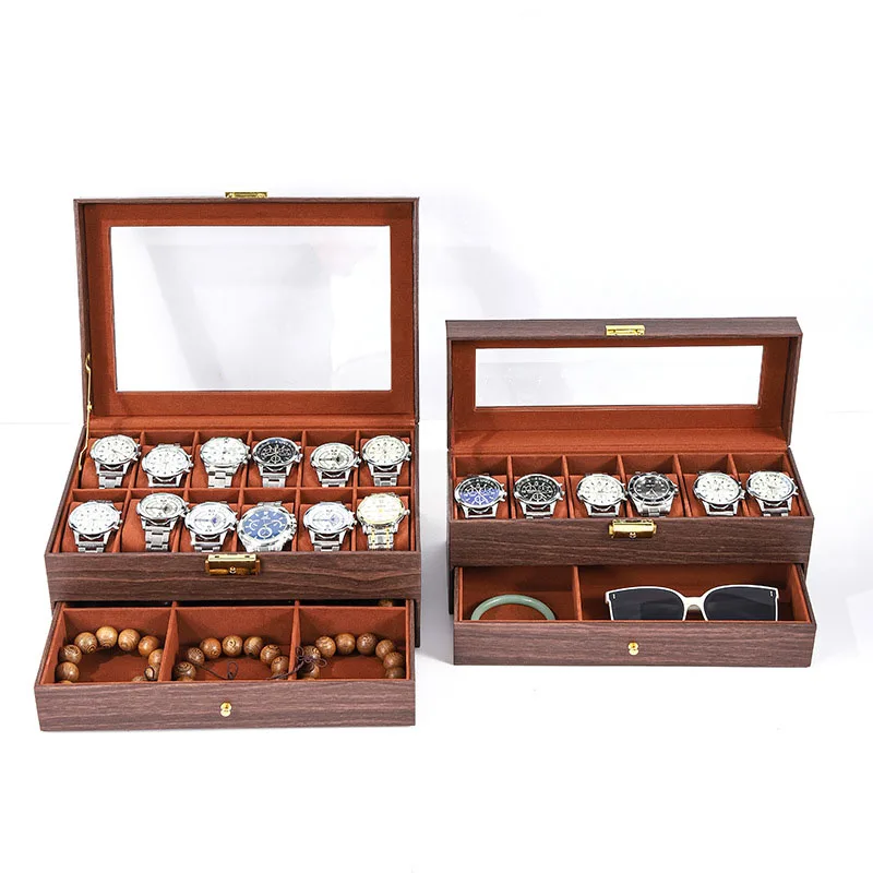WELLZONE New Dust-Proof  Moisture-Proof Imitation Wood Grain PU Leather Watch Storage box Jewelry Storage And Display Gift Box