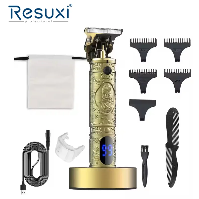 

Resuxi LM-718 Профессиональный USB электрический беспроводной триммер для волос с зарядной док-станцией, перезаряжаемое лезвие T9, машинка для стрижки волос