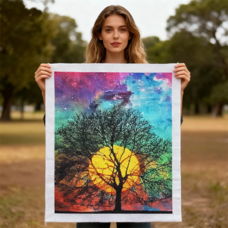 

Tree sun 2026 New style printed Canvas DIY cross stitch kits sets arts adult Craft Embroidery Needlework Sewing thread painting