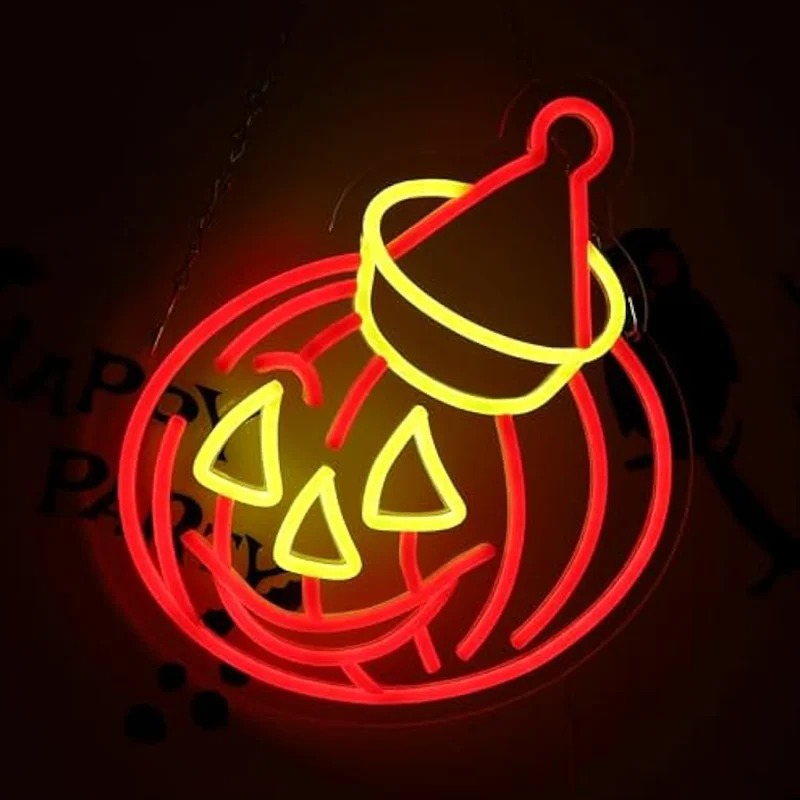 

Yellow Pumpkin Neon Sign LED Dimmable Neon Light Up Halloween Wall Decor for Party Window Backdrop Man Cave Room