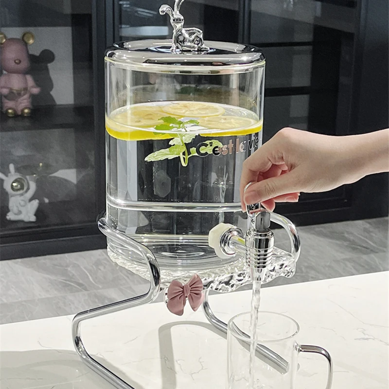 

Glass Cold Water Kettle 3.5L Large Capacity Stainless Steel Faucet Water Jar Home Decor Outdoor Party Fruittea Juice Dispenser