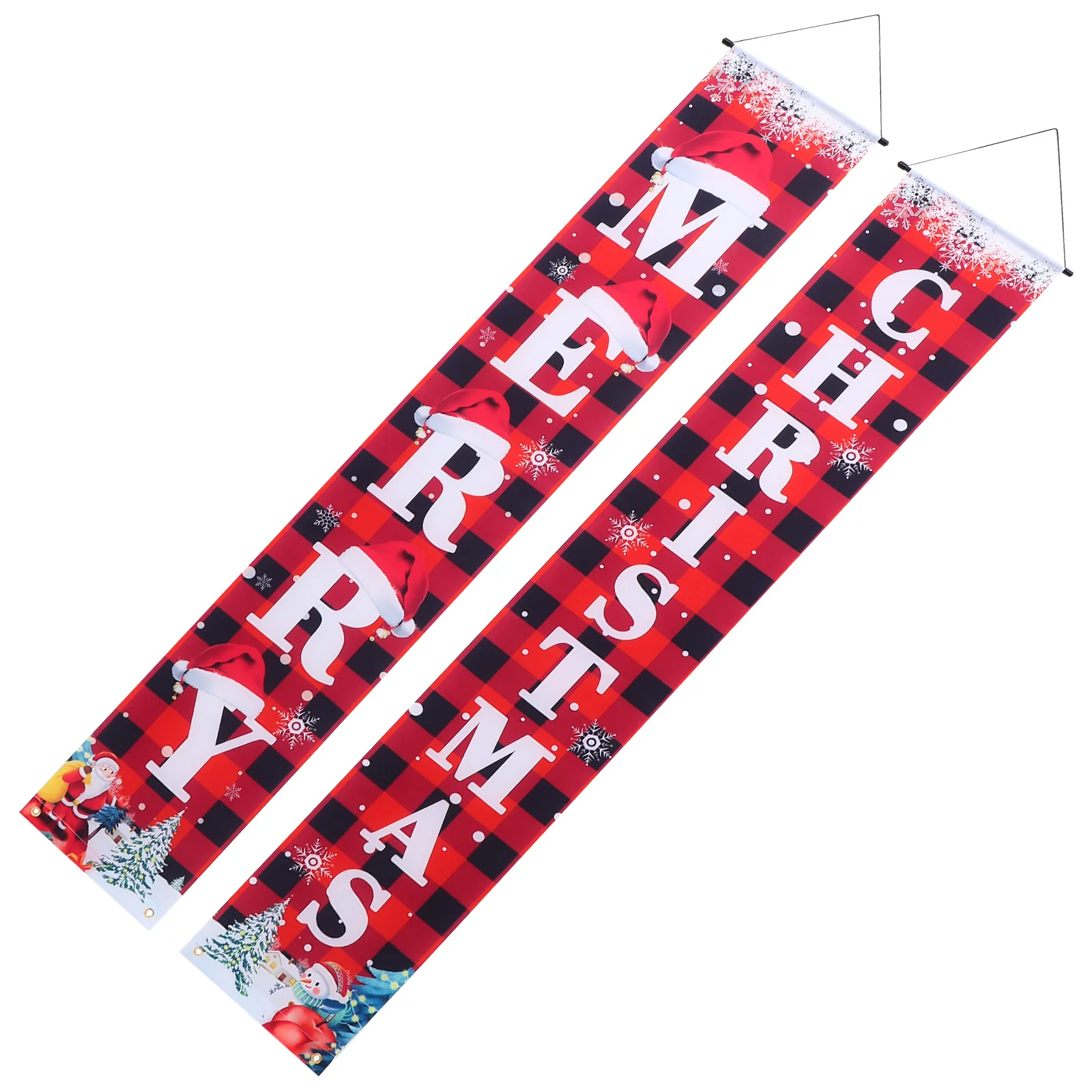 

1 Pair Christmas Door Couplets Hanging Flags For Porch Outdoor Party Xmas Decorations Banner Decors Polyester Wall Yard Garage