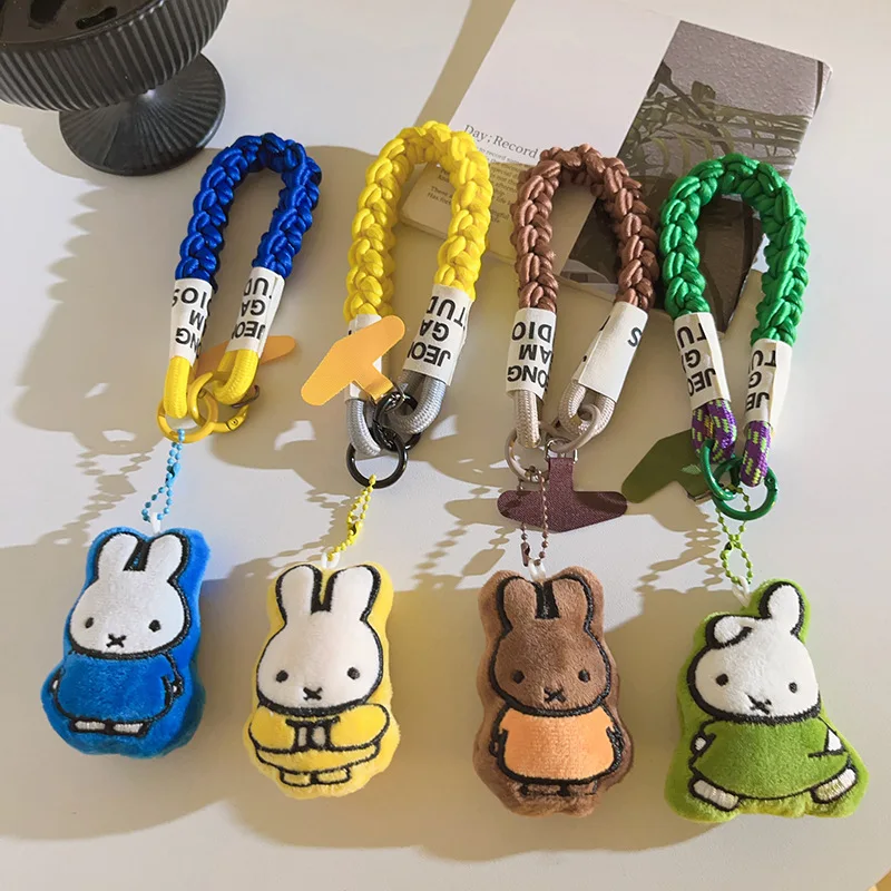 

Ремешок для мобильного телефона Miffy, кавайный мультяшный желтый фон, белый кролик Miffy, кулон, украшение для сумки, украшение для рюкзака, подарок