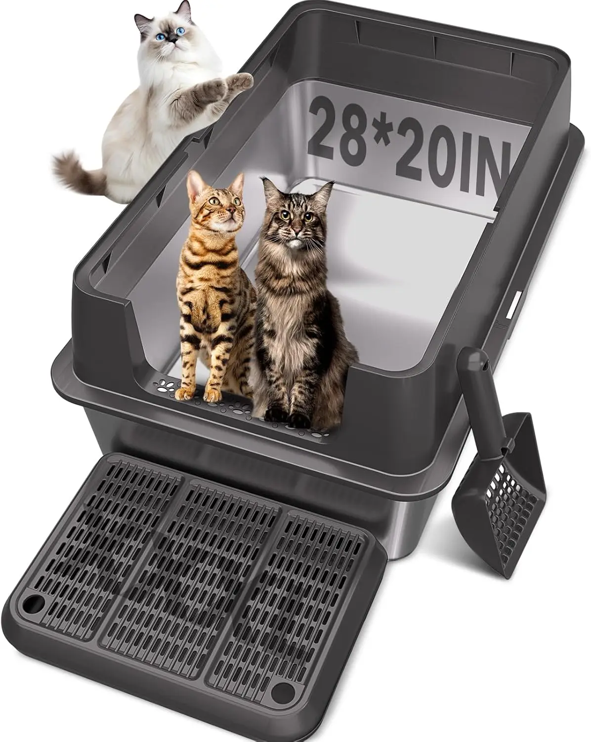 

XXL Stainless Steel Litter Box with Lid, Extra Large for Big Cats, Anti-Leakage & Odorless, Easy Clean