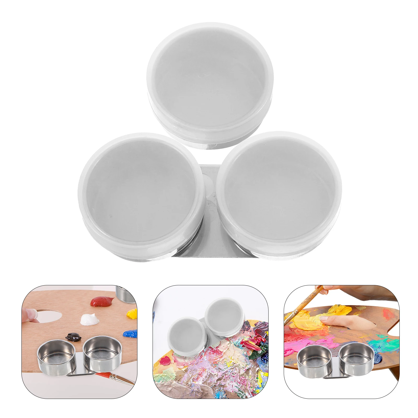 

2pcs Oil Painting Palette Cup Stainless Steel Mixing Cups Reusable Wash Cups with Lid for Easel Art Supplies Paint pots
