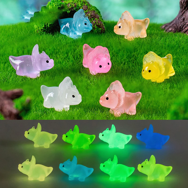 

50PCS Noctilucent Dinosaur Resin Miniature Figurines Luminous Triceratops Moss Microlandscape Decoration Fairy Garden Home Decor