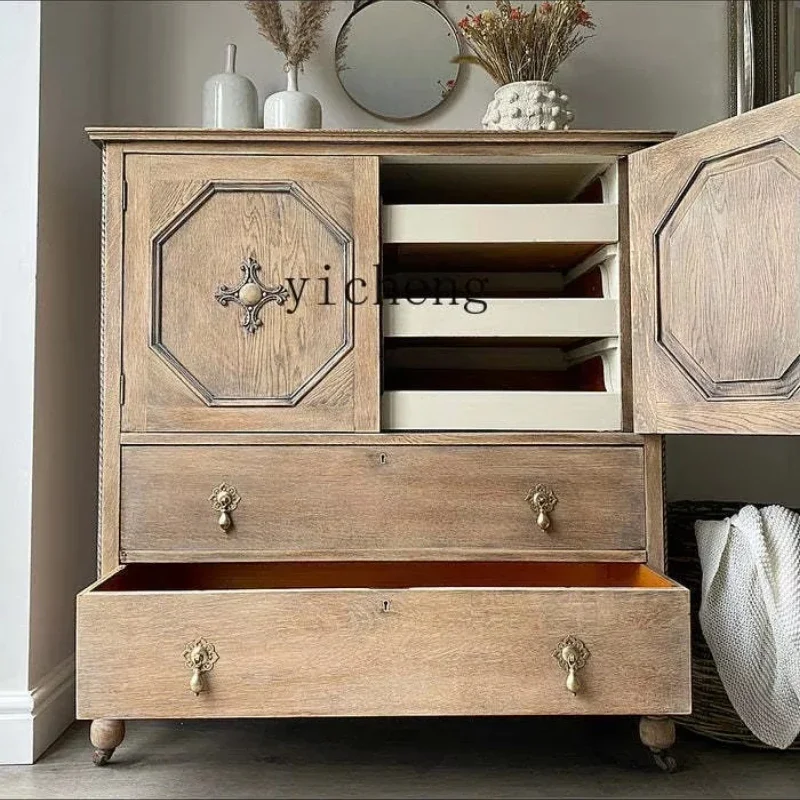 

ZC French solid wood retro old bucket cabinet, entrance cabinet, American entrance foyer storage shoe cabinet