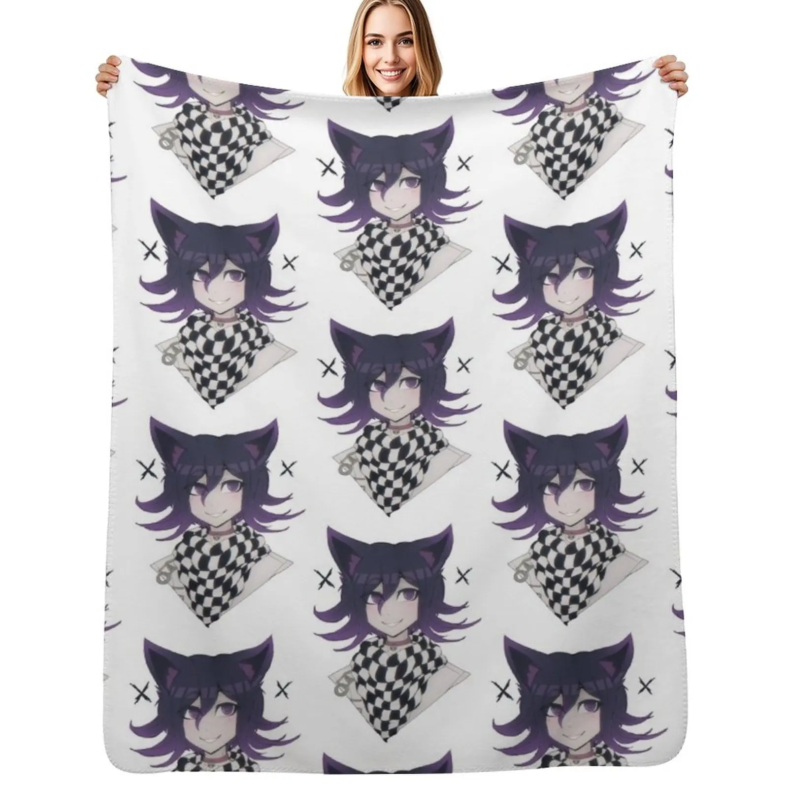 

Kitty Kokichi Smile Throw Blanket manga Flannel Fabric Luxury Thicken Warm Blankets