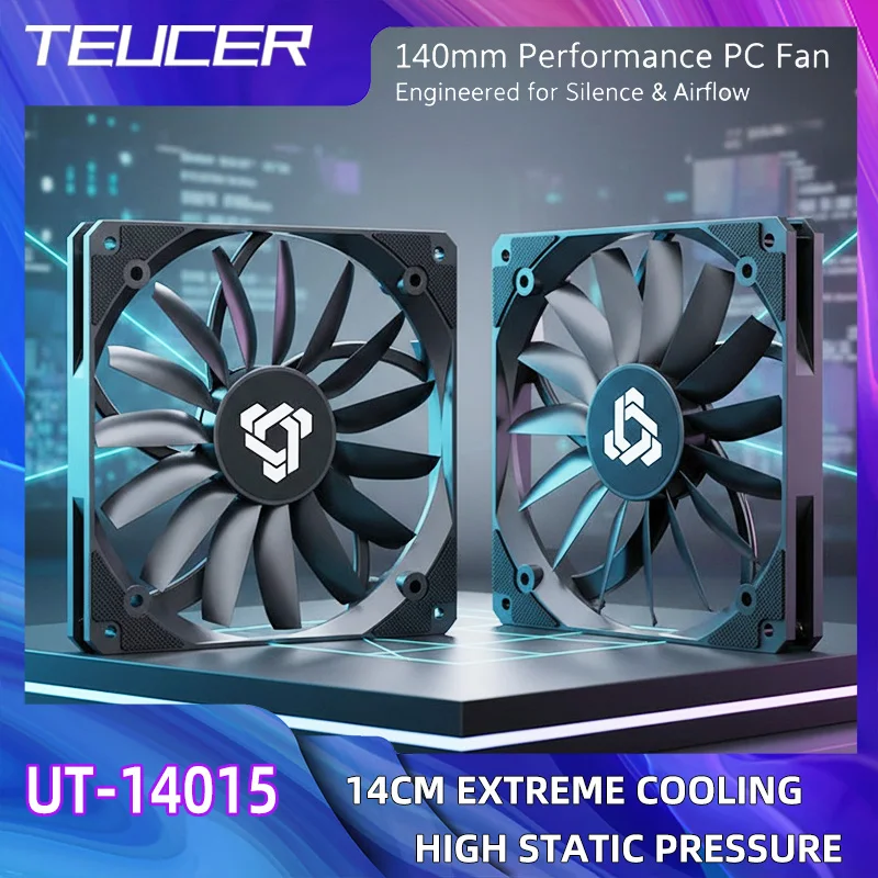 

TEUCER UT-14015 Ультратонкий дизайн, высокоскоростной вентилятор с большим объемом воздуха, 12 В/4 контакта, ШИМ MFDB, охлаждающий вентилятор для компьютерных геймеров