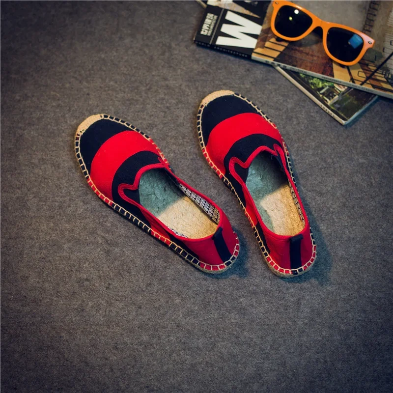 Zapatos informales de tela plana para hombre, calzado transpirable de pescador, rojo y negro, XZ19, primavera y verano