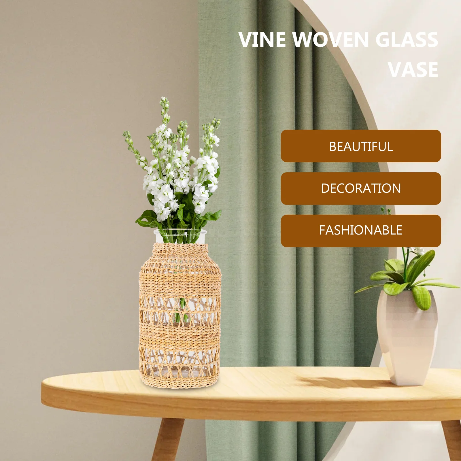 

Rattan Woven Glass Vase Simple Decoration Multipurpose Flower Vase Dried Flower Container