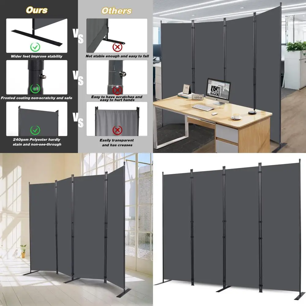 

4-панельная ширма-перегородка, с широкой опорой, портативная, для обеспечения конфиденциальности, 88 x 71, серая