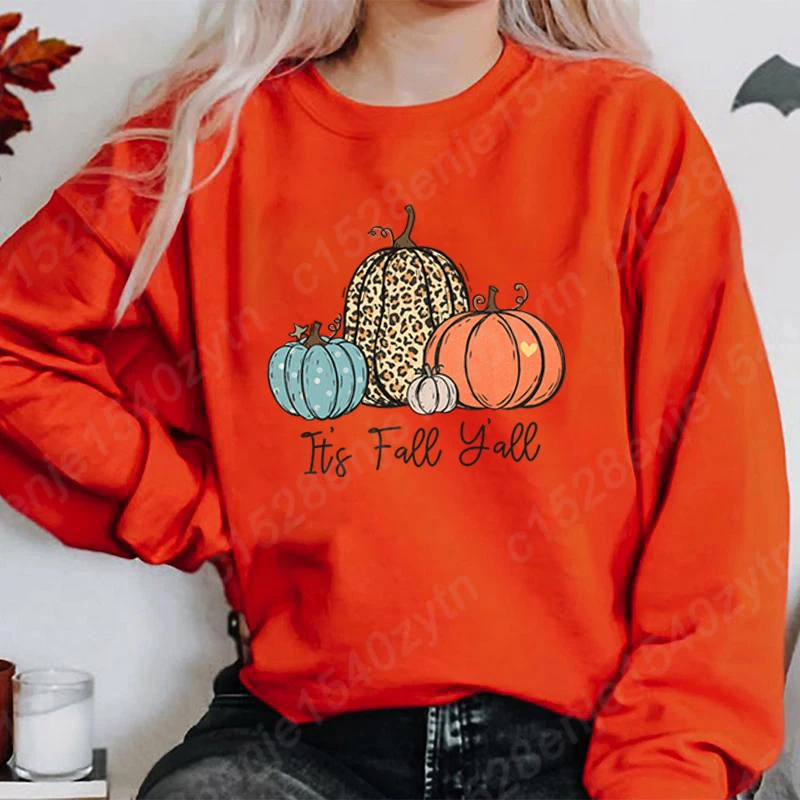 

Leopard Pumpkin It's Fall Y'all Print Women Pullovers Autumn Winter Fashion Long Sleeve Sweatshirt Plus Size Hoodless Sweatshirt