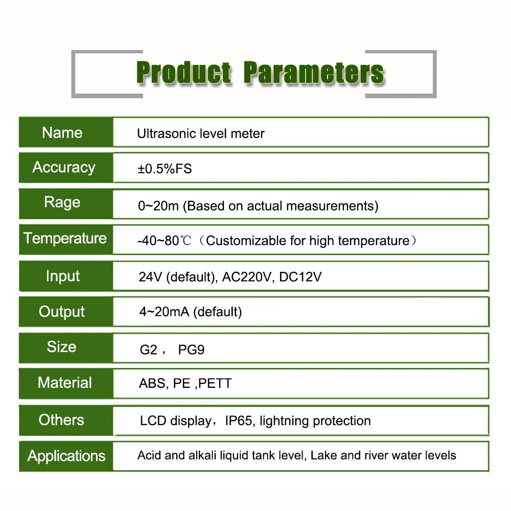 0-5/10/15M Range Ultrasonic Oil Water Liquid Level Meter Transmitter Sensor 4-20mA RS485 Output Float Switch for Pump Controller