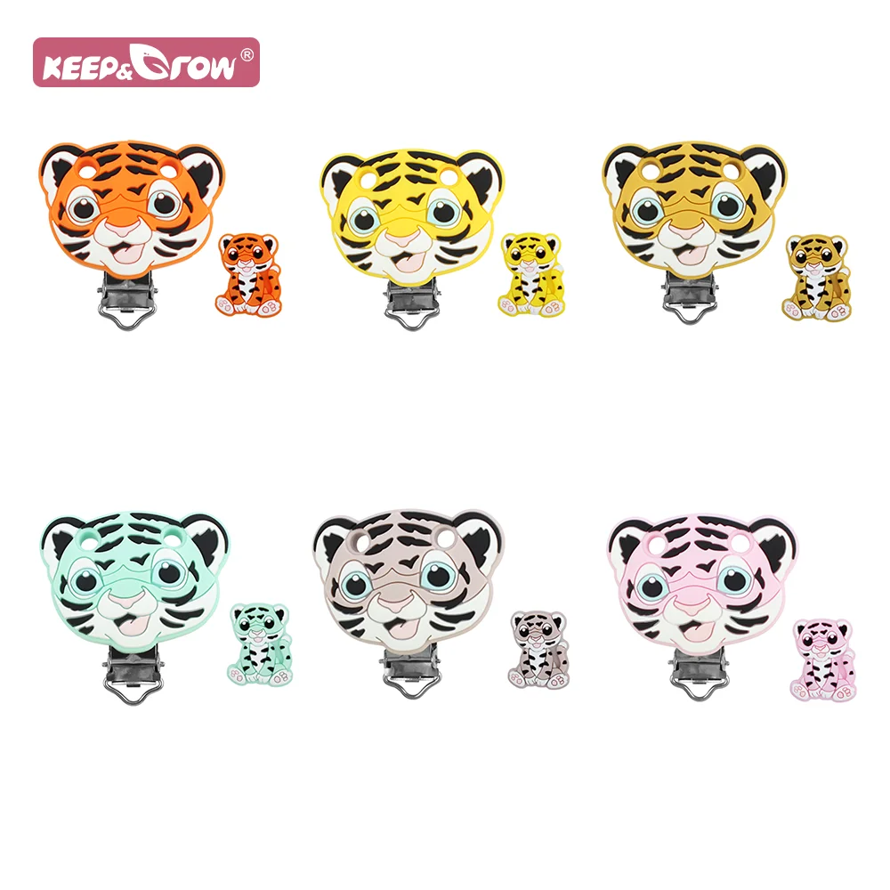 

2Pcs Tiger Silicone Pacifier Clip Silicone Beads Set Animals Shape Baby Teething Toys For Pacifier Chain Making Baby Accessories