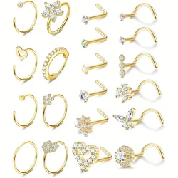 Drperfect Nose Ring 1Pc Stainless Steel Nose Stud Hoop Heart Opal Flower Nostril Piercing Jewelry for Women Perforated jewelry