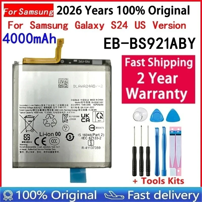 100% NEW High Quanlity 4000mAh EB-BS921ABY Battery For Samsung Galaxy S24 US Version S9210 SM-S9210 Phone Batteries +Free Tools