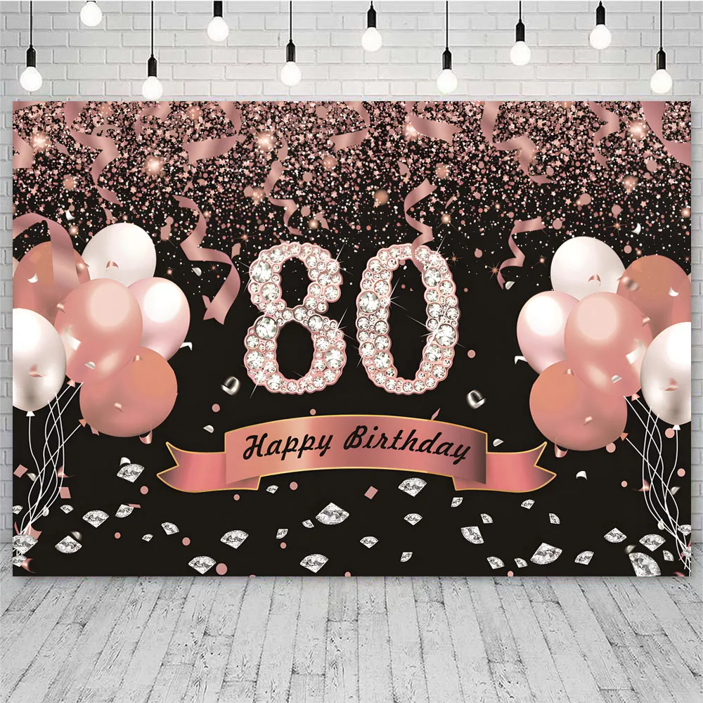 Happy 80th Birthday Backdrop Golden Crown Men Women 80 Years Old Birthday Party Custom Photo Background Photocall Props Banner