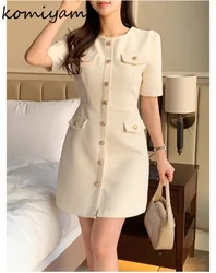 Korean Chic Tweed Vestidos Small Fragrance Women 2024 Dress Short Sleeve Vestido Summer New O-neck Dresses Elegant Robes