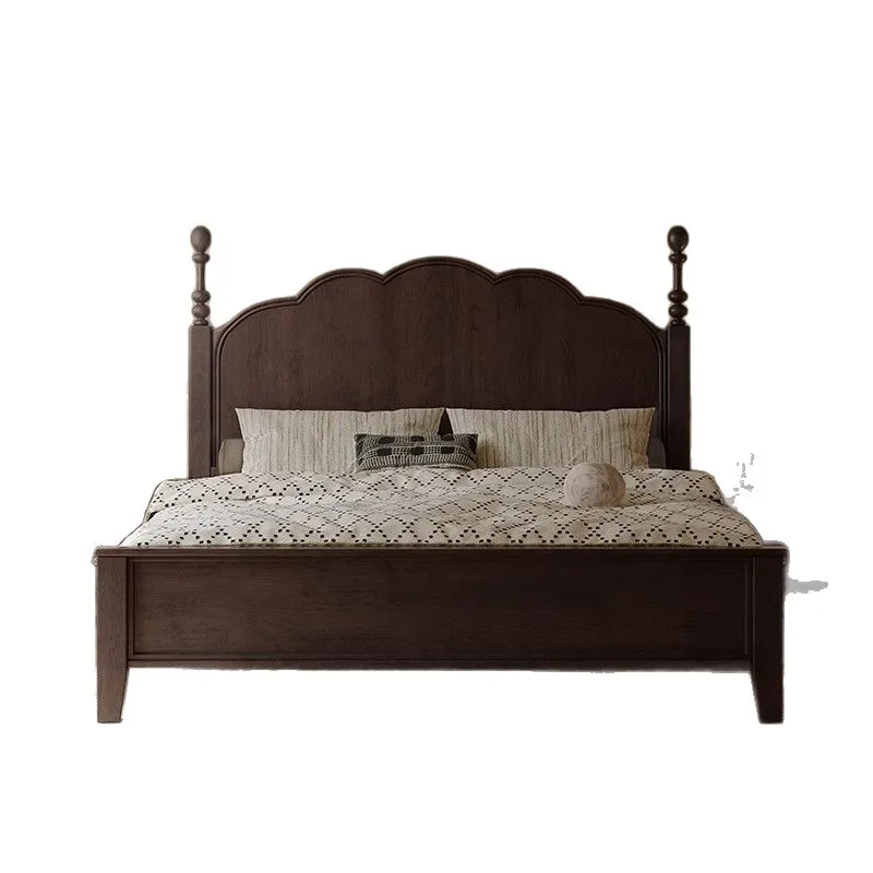 

American French retro all solid wood 1.8 meters double bed simple bedroom big bed