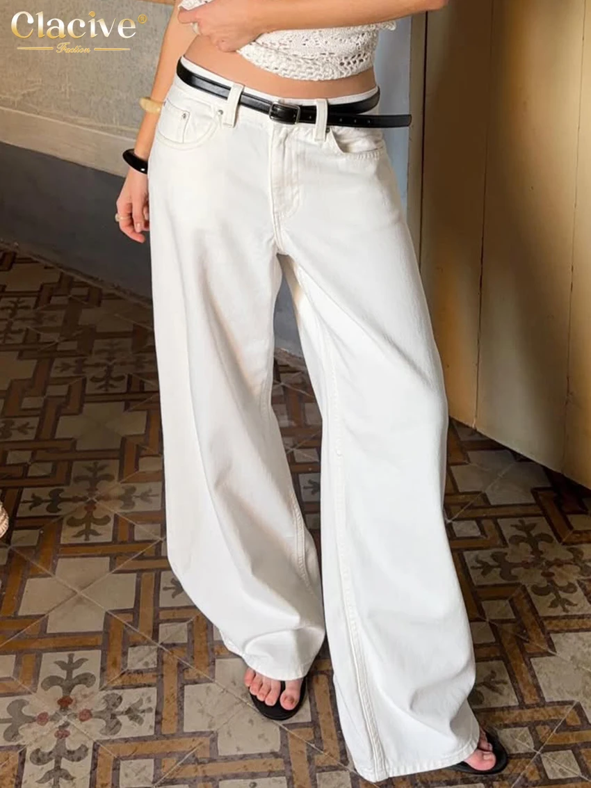 Clacive Spring Loose White Cotton Women Pants 2027 Fashion High Waist Wide Trousers Elegant Classic Solid Pants Female Clothing