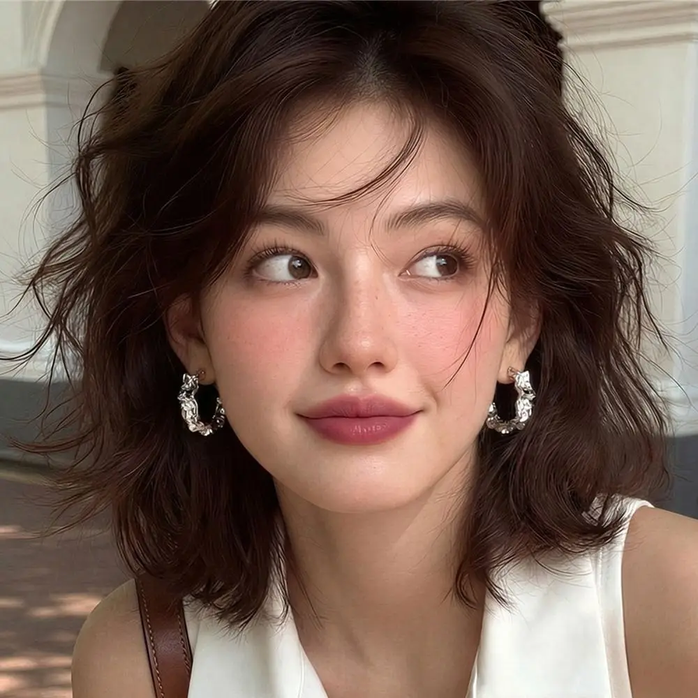 

Premium Metallic Texture Ear Rings Gold Silver Vintage Hoop Rings Irregular Shaped Jewelry Accessories Women