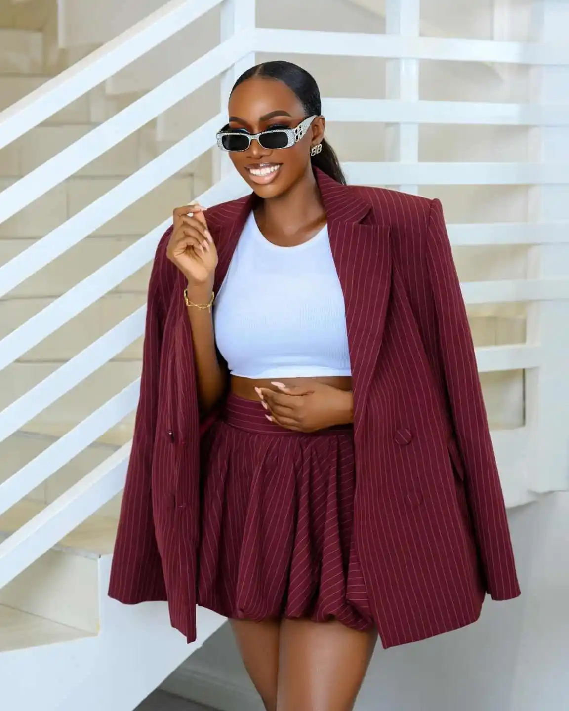 Summer Short Stripes Women Blazer Sets Plus Size Lady Graduation Ceremony Attire Birthday Party Wear 2 Pieces Customized