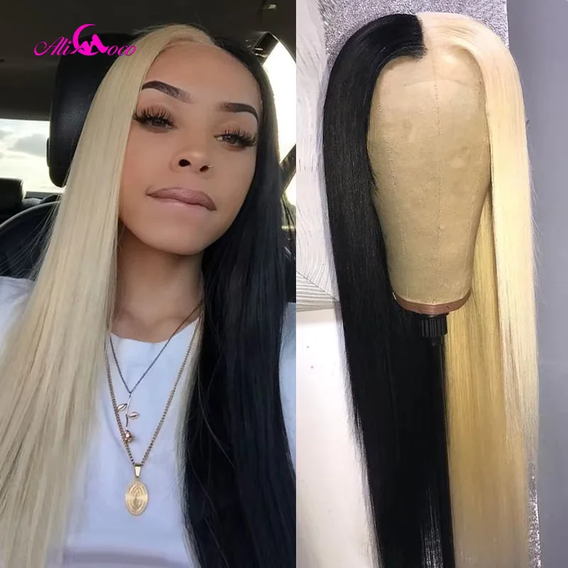 Ali Coco Straight Half 613 Half Black Lace Front Wig 28 30 Inch Straight 613 Blonde Lace Front Wig Pre Plucked Human Hair Wigs