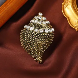 Creative Design Gold Color Antique Rhinestone Conch Brooch Women's Fashion Vintage Coat Accessories Corsage Metal Shell Badges