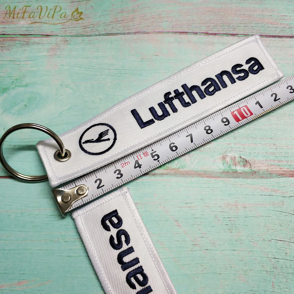 MiFaViPa 3 PCs Blue Yellow White Lufthansa Keychain Fashion Embroidery Aviation Key Chain for Men Gift Flight Crew Luggage Tag