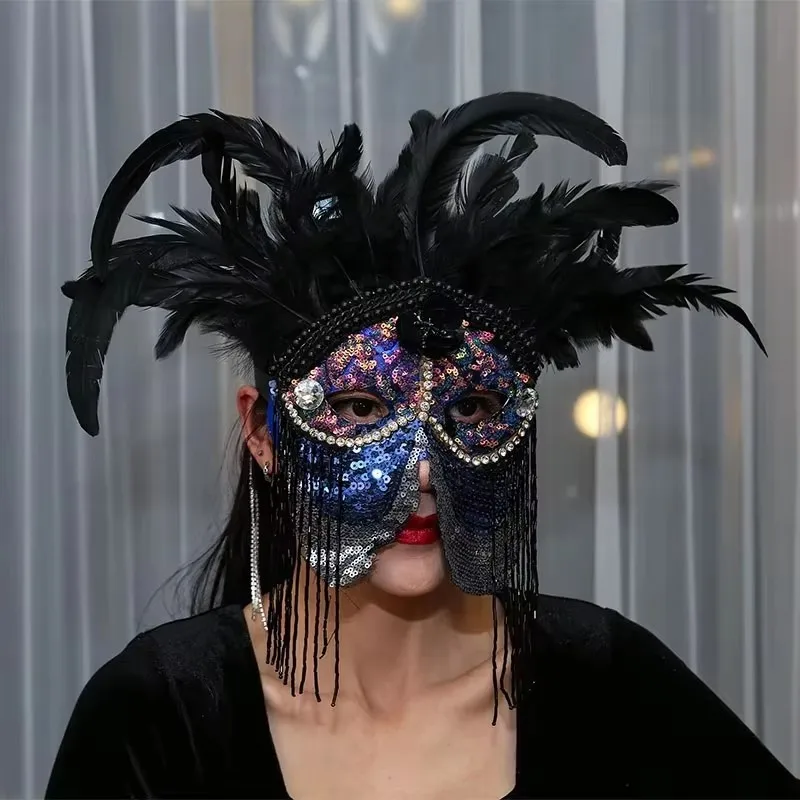 

Mask Carnival Party Halloween Cosplay Role Playing Unisex Feather Veil Prop Bar Stage Singer Dancer Performance Accessories