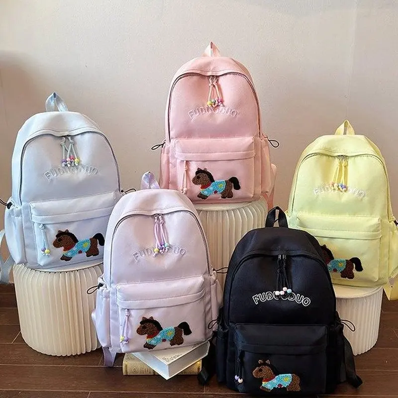 Cute Towel Pony Embroidered boy Girl Versatile Campus Style Backpack New Lightweight Fashion Commuter Student Schoolbag Teenage