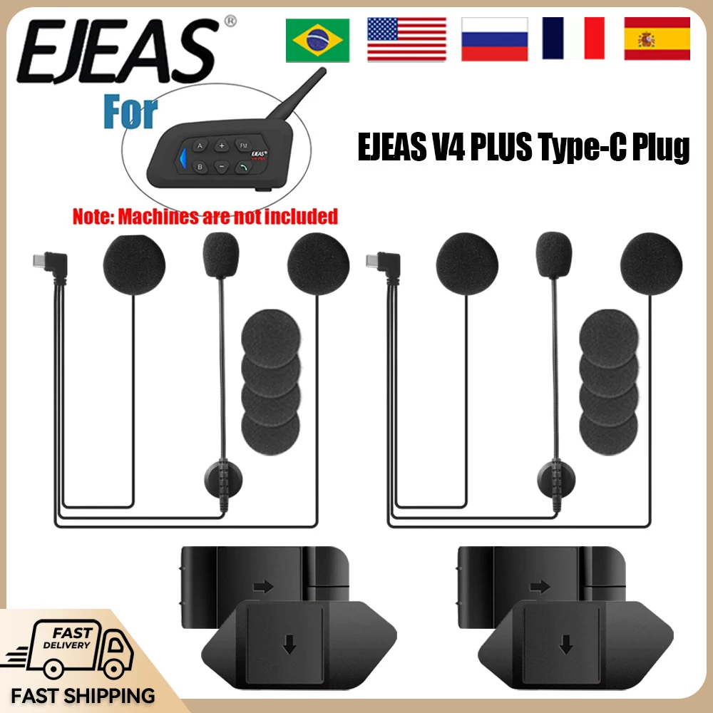 

1/2 комплекта аксессуаров для внутренней связи EJEAS, разъем Type-C, стерео костюм для наушников с дополнительным зажимом и основанием EJEAS V6 PRO+/V4 PLUS/Q7/V7