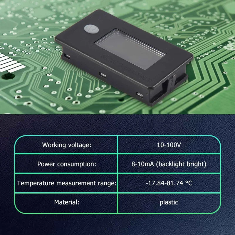 배터리 용량 모니터, 배터리 계량기, 퍼센트 전압 화씨 온도 표시기 계량기, 10-100V, 12V, 24V, 48V