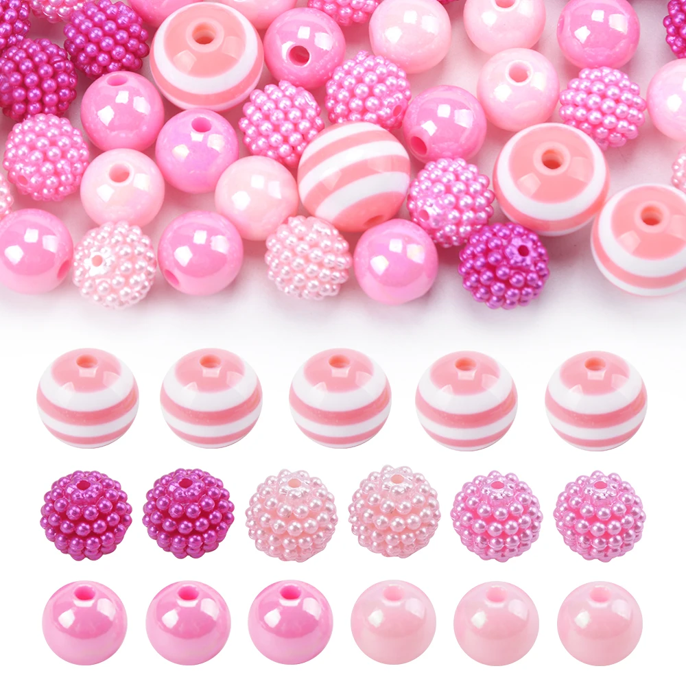 LOFCA Bayberry shape loose Acrylic beads Multi-colored round beads for necklace DIY Pen necklace Acrylic striped beads