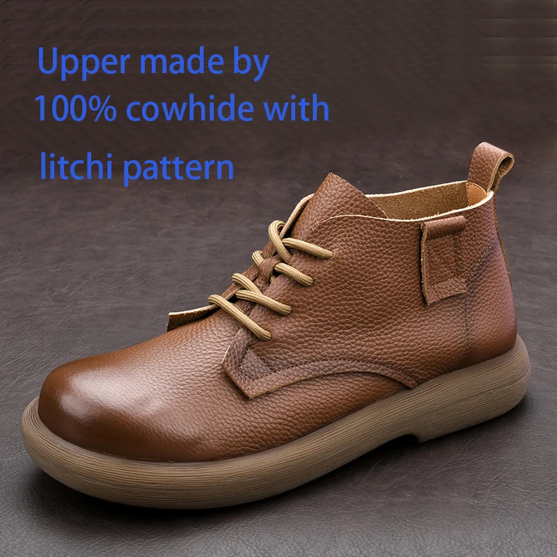 LIHUAMAO Cow leather Men Shoes motorcycle boots Casual footwear outdoor work shoes high top sneaker lace up casual leather shoe