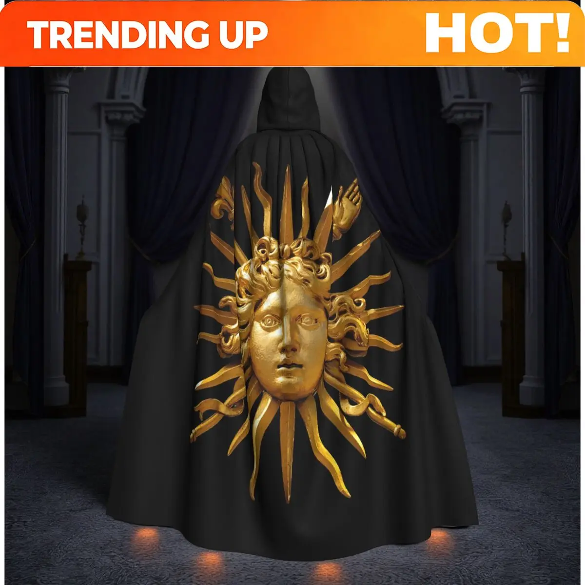 Customization Symbol Of Louis XIV The Sun King Long Hooded Cloak Witch Medieval Costume Cosplay Cape HalloweenVampire Adult Unis