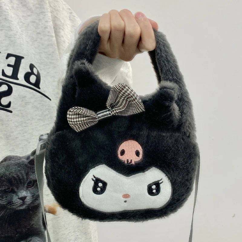 Kawaii Sanrio Shoulder Bag Kuromi My Melody Plush Makeup Bag Storage Bag Cartoon Lolita Handbag Tote Pack for Girl Birthday Gift