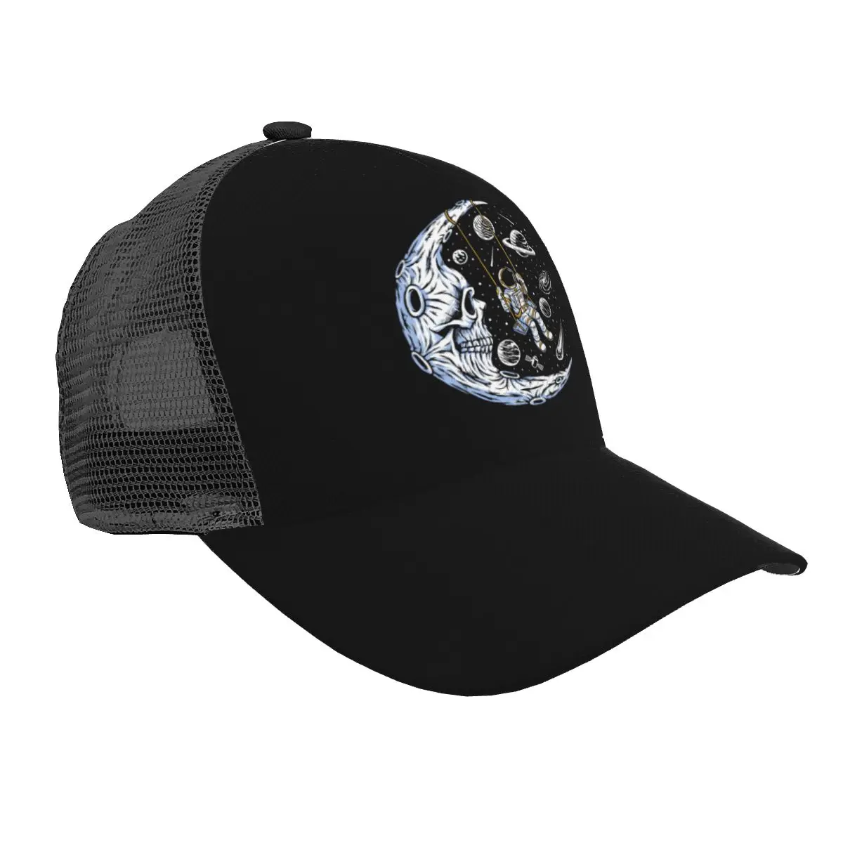 Unisex Cap Casual Mesh Baseball Cap Astronaut Playing Swing On Skull Moon Adjustable Snapback Hat For Hip Hop Trucker Cap