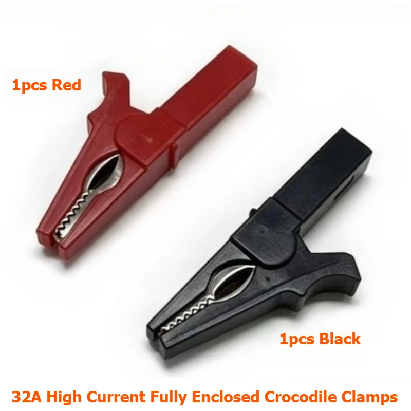 32A Large Opening Fully Enclosed Safety Shield High Voltage Test Clamp Pure Copper Crocodile Clips 4mm Hole Test Clamp
