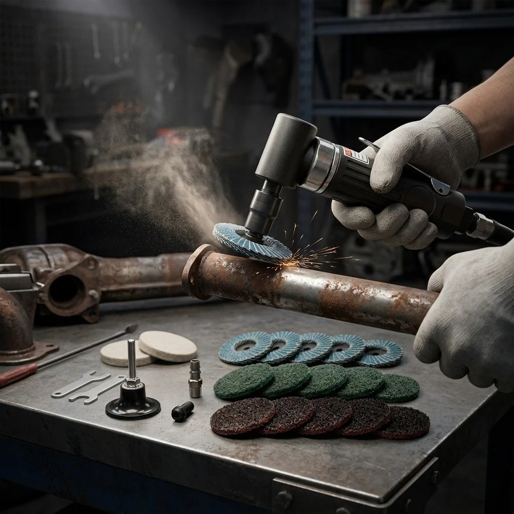Pneumatic Die Grinder 90 Degree 25000 RPM L Shaped Design with Dual Collet 1/4 inch 1/8 inch for Tight Space Metalworking